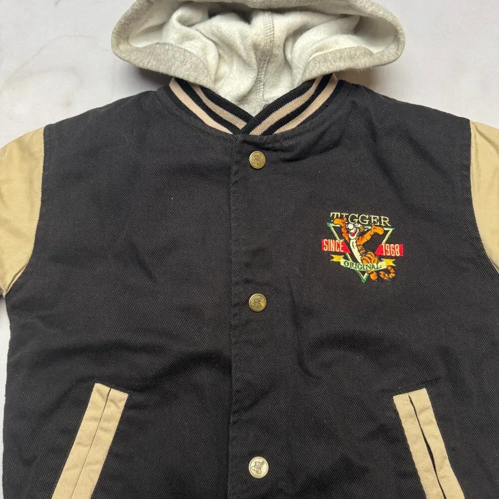 Vintage 90s Disney Store Tigger Varsity Canvas Hooded Jacket Toddler XXS 2/3